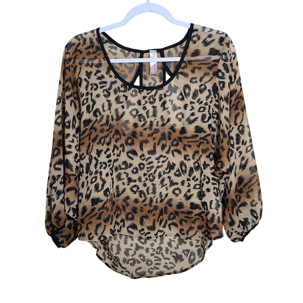 Brown Leopard Animalโ Print Top S Balloon Sleeve Cutout Mob Wife Sade Cinnamon